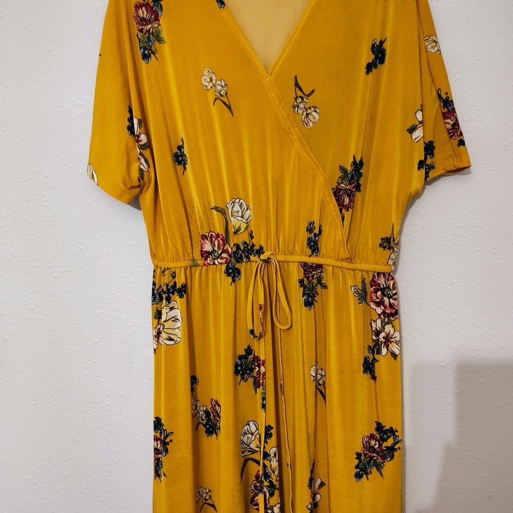Mlle Gabrielle Floral Mustard Wrap Dress